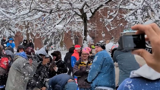 Snowball fight erupts in New York amid major winter storm