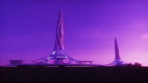 Futuristic City Buildings with Landscape