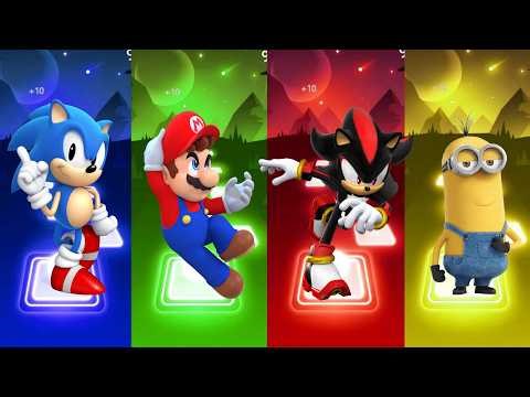 SONIC🆚MARIO🆚SHADOW SONIC🆚MINIONS coffin dance and tiles hop EDM rush🪩🎉#tileshop #coffindance #sonic