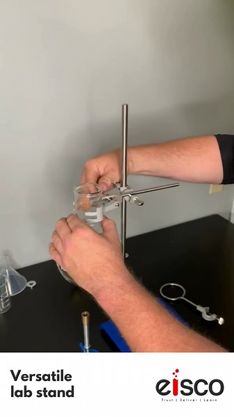 EISCO Chemical Resistant Steel Ring Stand Set - Lab Stand Support with Clamp - 8 Inch x 5 Inch Base, 24 Inch Rod - Use as Glass Funnel Stand or Test Tube Holder