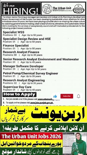Urban Unit Jobs in Punjab 2026 | How to Apply for Urban Unit Jobs | Latest Government Jobs 2026