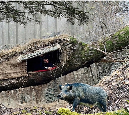 Building a secret shelter in a fallen tree #forest #craftsman #survival
