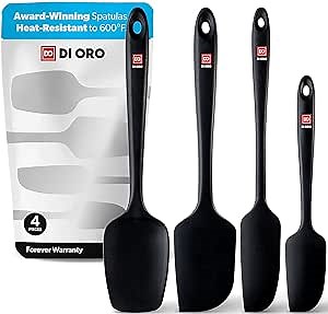 DI ORO Silicone Spatula Set - Rubber Kitchen Spatulas for Baking, Cooking, & Mixing - 600°F Heat-Resistant & BPA Free Silicone Scraper Spatulas for Nonstick Cookware - Dishwasher Safe (4pc, Black)