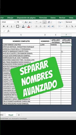 Separar nombres y apellidos en Excel #office365 #excel