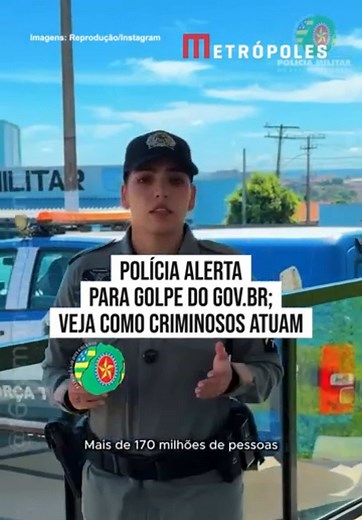Um #vídeo publicado pela cabo Vasques, da Polícia Militar de Goiás (PMGO), nessa sexta-feira (17/4), alerta para um #golpe que utiliza o nome da #plataforma digital do governo federal, o gov.br. Segundo a policial, criminosos têm se aproveitado da quantidade de cadastros — que já conta com mais de 170 milhões de usuários — para enganar vítimas e obter pagamentos indevidos. Além disso, a mensagem usa linguagem formal para causar medo, dizendo que o CPF da pessoa foi bloqueado e que pode ocorrer o