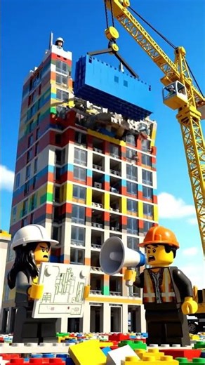 LEGO Construction Crew Faces Disaster! Skyscraper Collapse 🏗️