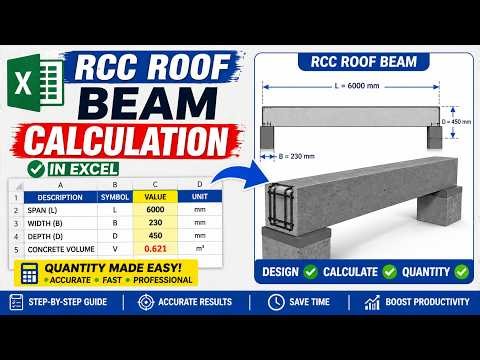 RCC roof beam calculation in Excel | step for superstructure quantit #civilengineering #const