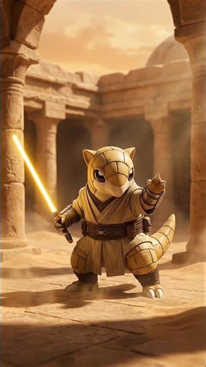 SANDSHREW IS A JEDI PADAWAN 🟨🛡️ Training with a yellow lightsaber in a desert Jedi temple. Discipline. Balance. Patience. 👇 When Sandshrew evolves…what path will Sandslash choose? #Pokemon #StarWars #Jedi #AIArt #FYP