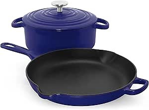 Chantal Enameled Cast Iron Cookware, 3 pc Set, Cobalt Blue