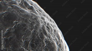 Abstract Scifi Planet Surface Background/ 4k animation of a white and black big alien planet in space landscape surface with relief patterns and turbulent energy waves in slow motion with depth of fie