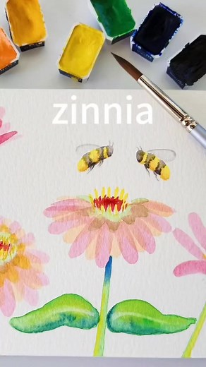 Zinnias! 😊 Easy watercolor flower for beginners! #watercolor #elizabethbosticart #WatercolorArt #watercolortutorial #WatercolorPainting #watercolour #flowers #watercolorforbeginners #watercolorflowers | Elizabeth Bostic