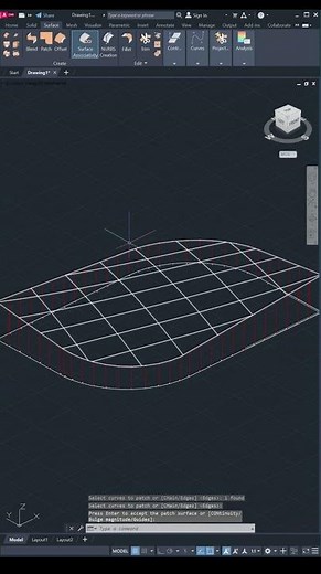 Creating a surface and giving thickness with patch and thicken commands in AutoCAD