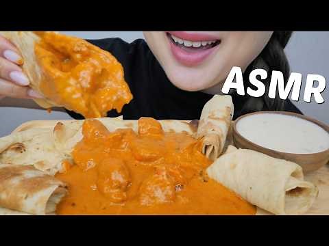 ASMR *BUTTER CHICKEN with Garlic Butter Naan and Kheer Pudding No Talking Eating Sounds | N.E