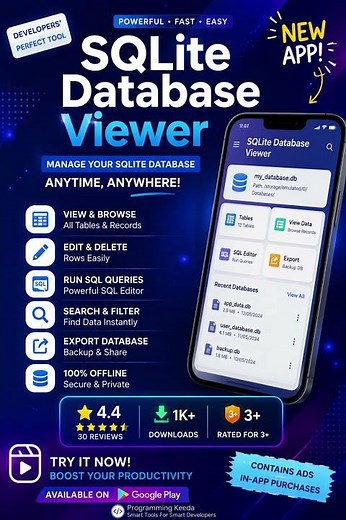 SQLite Database Viewer + SQL Editor | Android App