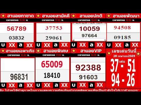 สด ถ่ายทอดสดผล (ฮานอยกาชาด-ฮานอยเฉพาะกิจ-ฮานอยสามัคคี-ฮานอยพิเศษ-ปกติ-VIP-ฮานอยพัฒนา) 28/04/2568