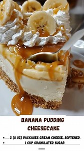 Banana Pudding Cheesecake: Two Southern classics in one spectacular dessert! 🍌🍰 This cheesecake features a buttery Nilla Wafer crust, a creamy vanilla pudding cheesecake filling with real bananas inside, and a decadent caramel topping. It’s rich, creamy, and undeniably delicious. #BananaPudding #CheesecakeRecipe #BananaDessert #SouthernDesserts #CaramelCheesecake #NillaWafers #DessertMashup #BakingFromScratch #CheesecakeLovers #BananaCream #PinterestFood #ComfortFood #SweetTreats #HolidayDesse