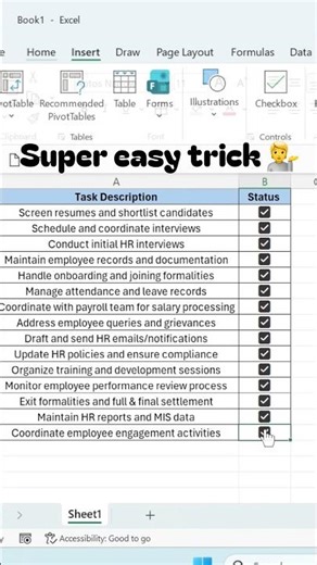 Keyboard shortcut to create checkbox ☑️ #excel #microsoftexcel #excelshorts