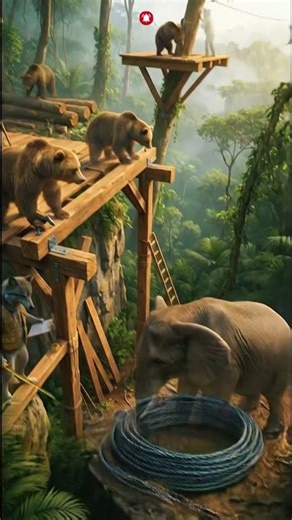 Bears & Wolf Engineer Build Jungle Zipline Adventure 🐻🐺🐘 | Cinematic Ultra-Realistic Short