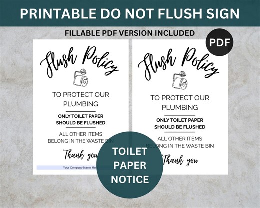 Bathroom Flush Policy, Do Not Flush Wipes, Toilet Paper Only - A4 Personalisable Restroom Sign - Etsy