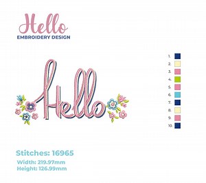 Hello Embroidery Design - 5 Sizes Available - Etsy Canada