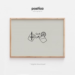 Italian Cin Cin Cocktail Artwork – Minimal Line Bar-cart Poster Digital Download - Etsy