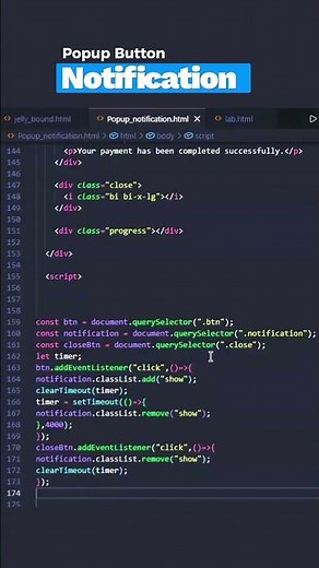 Popup Notification Button using HTML CSS JavaScript | Complete Web Development Course #shorts