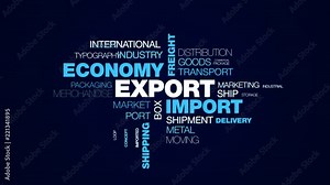 export import economy freight global transportation logistics business cargo shipping commerce animated word cloud background in uhd 4k 3840 2160.