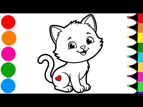 How to Draw Cartoon Cat | Drawing and Coloring a Chubby Cute Cat