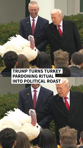 Donald Trump turned Washington's fluffiest tradition into something a little tougher to carve, swapping holiday cheer for political score-settling as he pardoned two turkeys in the annual White House Thanksgiving ceremony. 🎥 DC Pool, Anne Lebreton 💻 Clara Charles | AFP News Agency