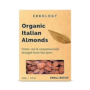 100% Organic Almonds 8.8 oz - Fresh, Raw and Unpasteurized - Small Batch - Sustainably Straight from Farm in Italy - Non-GMO - Recyclable Packaging