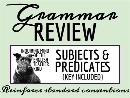 Grammar Review Worksheet on Subjects and Predicates with Answer Key | Teaching Resources