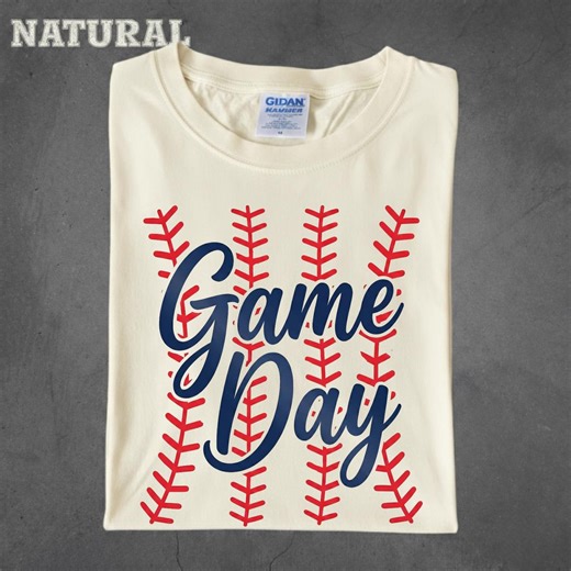 Game Day Baseball Tee | Script Text With Red Stitching Graphic - Etsy