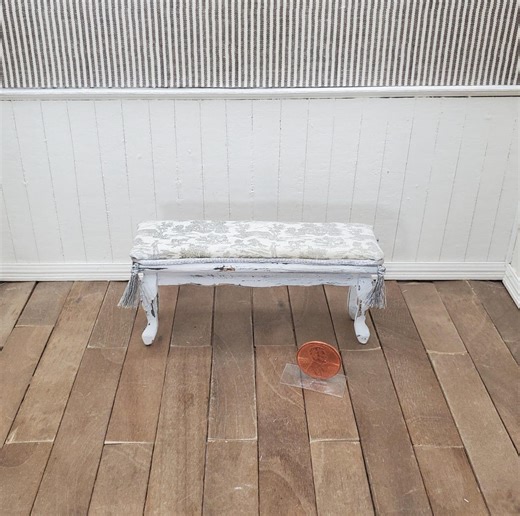 Dollhouse 1:12 Scale French Country Bench, Chalk Painted, Distressed With Toile Print Cushion. - Etsy