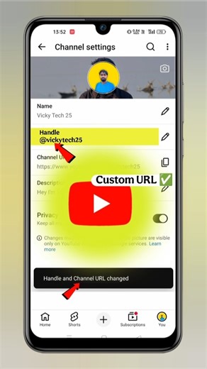YouTube channel handle kaise change kare | How to make custom URL on YouTube #techfrack #shorts