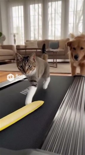 Cat vs Dog: The Treadmill Trap Goes Wrong! 🐱🐶💥🍌😂