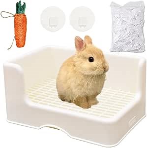 Plastic Rabbit Litter Box & Dump Tray - Safe for Bunny Feet - Rabbit Cage Accessories - Litter Pan for Training Corner, Chinchilla, Guinea Pig
