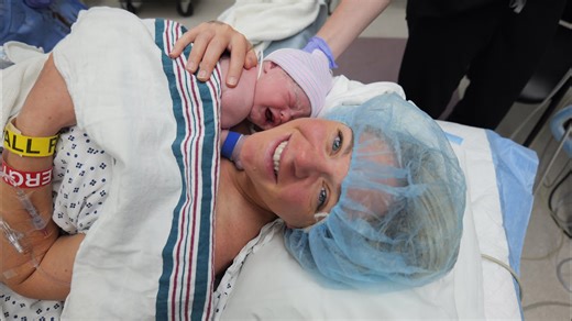 Live birth of first daughter captured in raw delivery