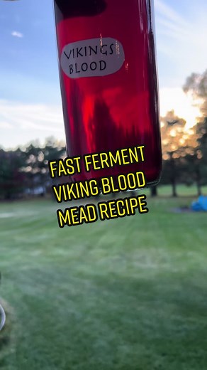 A quick batch of mead can be made in hot weather with the right yeast and nutrients. Heres a recipe for a Viking blood mead using Kveik yeast that was finished and tasted great in 7 days. Make sure you use a juice thats free of preservatives. #mead #meadtok #homebrewing #honeywine #skyrim