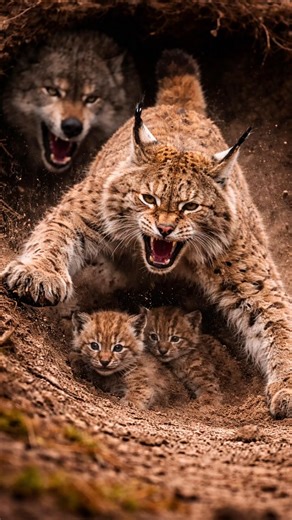 Mother Lynx vs Wolf | A Mother’s Fury to Protect Her Cubs