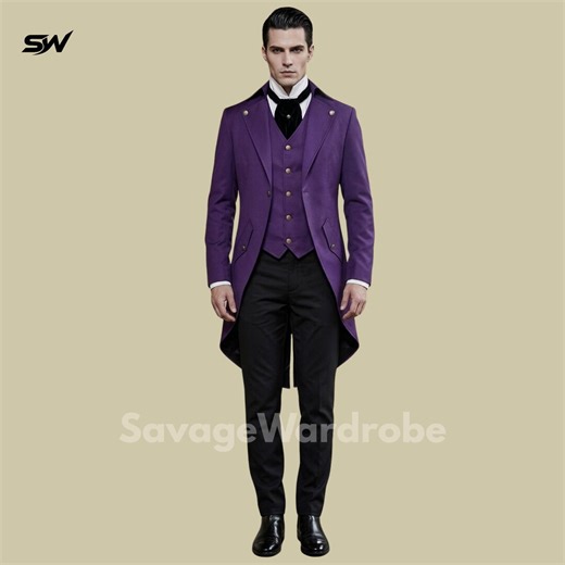 Men’s Purple 3 Piece Tailcoat Suit – Victorian Style Groom Suit, Gothic Wedding Tuxedo, Steampunk Formal Suit, Vintage Tailcoat Jacket. - Etsy