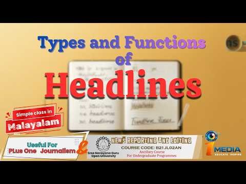 Newspaper headline: functions, types, etc. Short note In malayalam.