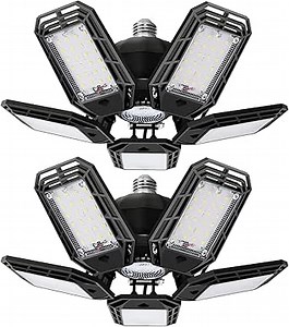 suyncyi 2 Pack LED Garage Light, 150W Ultra Bright Shop Light with 5 Adjustable Panels,15000LM 6500K E26/E27 Deformable Ceiling Lights for Garage, Workshop