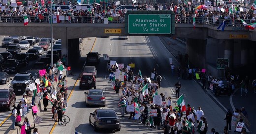 Thousands rally in downtown Los Angeles to protest Trump’s immigration policies