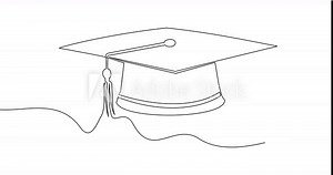Self drawing line animation Square academic cap continuous line drawn concept