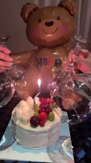 Teddy Bear Celebration with Cake and Joyful Cheers
