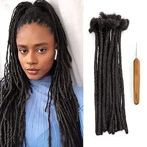 Loc Extensions Human Hair 6-22 Inch 0.6cm Width Handmade Permanent Dreadlock Extensions For Women/Men Can Be Dyed,Curled and Bleached