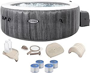 Intex PureSpa Plus Inflatable Portable Bubble Jet Spa Hot Tub & Deluxe Bundle w/LED Light, 3 Headrests, Seat Cushion, Snack Tray, & Maintenance Kit