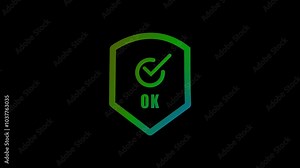 Security check Icon. Tick mark approved icon. 4K Video motion graphic. shield with check mark. Radiance from rays around symbol Stock Video