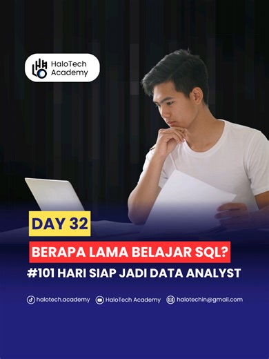 Belajar SQL butuh waktu berapa lama sih? Gue bantu breakdown dari step awal sampe akhir, biar lo bisa jadi data analyst yang siap tempur dalam 28 hari aja, asal konsisten 2 jam per hari! Lo bakal ngerti mulai dari konsep dasar, CRUD, join banyak tabel, sampe mini project biar makin siap terjun ke dunia kerja. Bonusnya, udah gue siapin ini buat bantuin Lu lebih paham SQL, cek di: bit.ly/HaloSQL Lo tinggal mulai aja sekarang. Jangan tunggu siap. Mulai dulu, biar jadi siap! Mari ✨ Learn today great