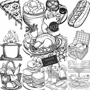 Dinner Food Coloring Pages - Printable Meals for Adults & Kids (PDF Download A4/letter Size) - Etsy Australia